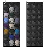 Unjumbly Baseball Hat Rack, 24 Pocket Over-The-Door Hat Organizer with Clear Deep Pockets to Display Baseball Caps Collection, Complete with 3 Over Door Hooks (Black, 24 Pockets)