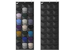 Unjumbly Baseball Hat Rack, 24 Pocket Over-The-Door Hat Organizer with Clear Deep Pockets to Display Baseball Caps Collection, Complete with 3 Over Door Hooks (Black, 24 Pockets)