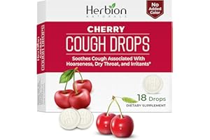 Herbion Naturals Cough Drops with Natural Cherry Flavor, Dietary Supplement, Soothes Cough, For Adults and Children over 6 years, 18 Drops, No Artificial Flavor, No Added Color.