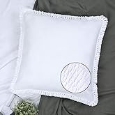 YINFUNG Quilted Euro Sham White Set of 2 Muslin Cotton 26×26 European Pillow Cover Tassel Fringe Boho Decorative Textured Gauze Moroccan Soft Suqare for Bed Couch Sofa Bright White