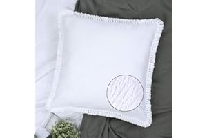 YINFUNG Quilted Euro Sham White Set of 2 Muslin Cotton 26×26 European Pillow Cover Tassel Fringe Boho Decorative Textured Gauze Moroccan Soft Suqare for Bed Couch Sofa Bright White