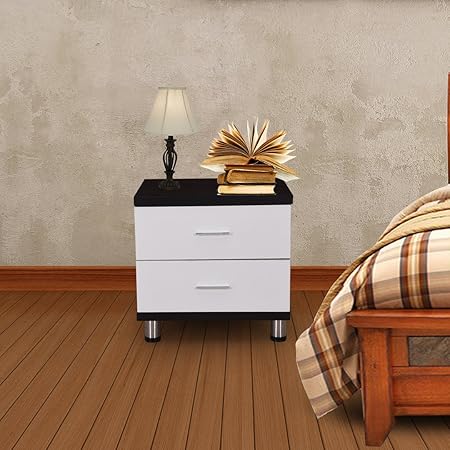 Royaloak Grape Bedside Table with 2 Drawers (Black and White)
