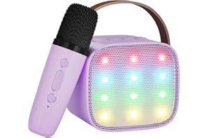 VERKB Mini Karaoke Machine for Kids, Kids Music Player Toys for Girls and Boys, Portable Bluetooth Speaker with Wireless Microphone for Kids Toddler Home Party Birthday Gifts for Girl(Purple)
