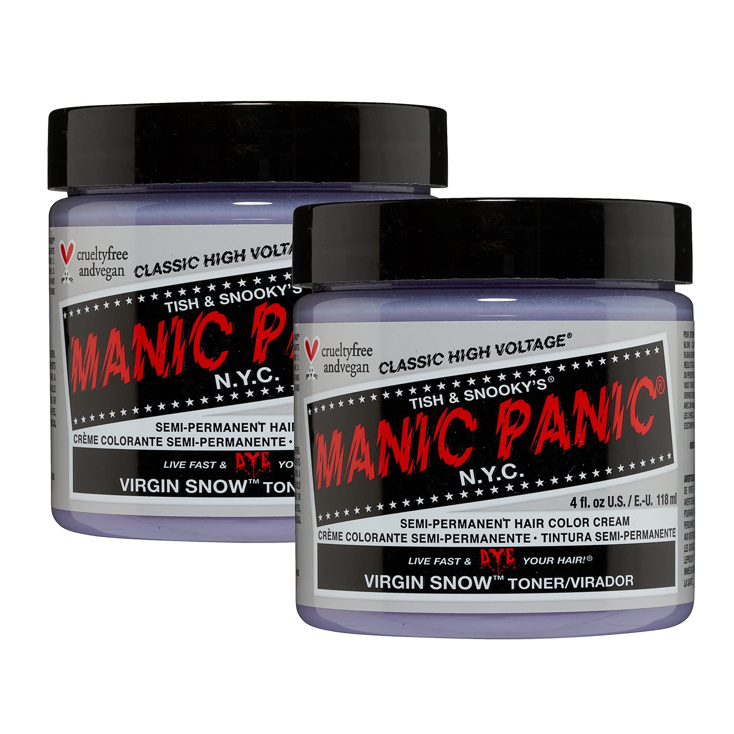 Manic Panic Virgin Snow Classic Creme, Vegan, Cruelty Free, Hair Toner, Eliminates Brassy Tones, 2 x 118 ml