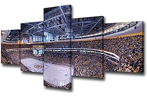 TUMOVO Living Room Wall Decor Boston Bruins Play the NHL Champion in TD Garden Paintings Pictures 5 Piece Canvas Wall Art Modern Artwork Home Decor with Framed Ready to Hang Posters and Prints - 50''Wx24''H