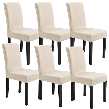 [neu.haus] Stuhlhusse 6er-Set 42-53 cm Sandfarben Maschinenwaschbar Schonbezug Stuhlbezug Stuhlüberzug Stretch