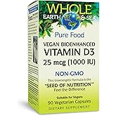 Whole Earth & Sea Pure Food Vegan Bioenhanced Vitamin D3 1000 IU Non-GMO, 90 Vegetarian Capsules