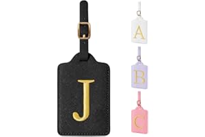 IZUZTA Personalized Initial Luggage Tags for Suitcase TSA Approved, Black Leather Cute Luggage Tag with Privacy Cover Name Card, Embroidered Custom Luggage Tags Travel Backpack Tags Gifts for Women Kids(J)