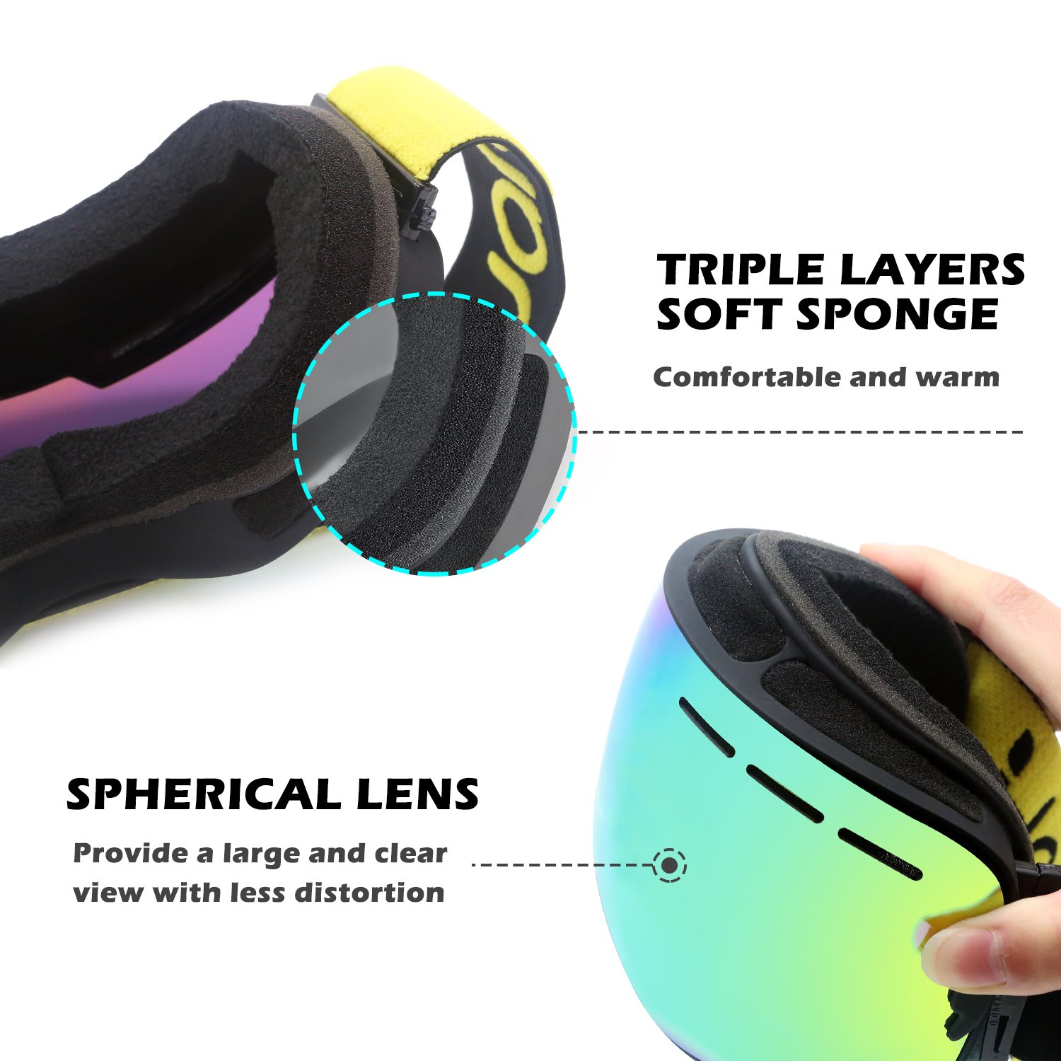 HAMSWAN Otg Ski Goggles, Snowboard Goggles Anti-fog UV400 Protection Detachable Double Lens Snow Goggles for Men, Women & Youth