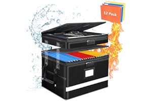 Probapro Fireproof Document Box with Lock, Detachable 2 Layer File Document Organizer Box with 12 Packs Hanging File Folders, Portable Home Office File Cabinet for Important Documents