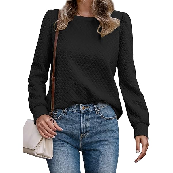 KevaMolly Womens Long Sleeve Tops White Solid Puff Sleeve