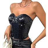 Women's Glitter Sequin Bustier Corset Top Back Zipper Strapless Tube Top Festival Outfits for Women and Girls
