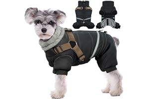 BRKURLEG Black Dog Coat with Harness, Dog Winter Jacket, Dogs Onesie Body Warm Jackets, Small Dogs Winter Coats Reflective Windproof Warm Cold Weather Coats, Pet Waterproof Jacket Hiking M