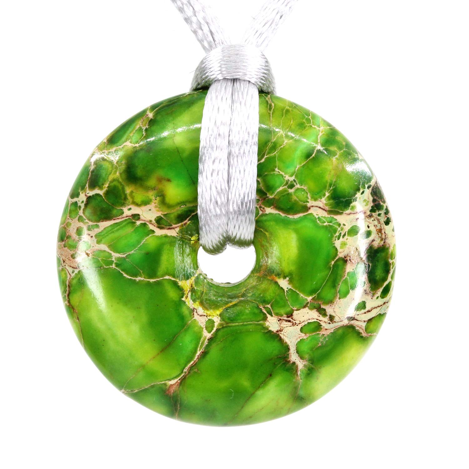 CHENYUE Natural Apple Green Sea Sediment Jasper Peace Donut 30M Beads Adjustable Braided Macrame Tassels Pendant Unisex — image 1