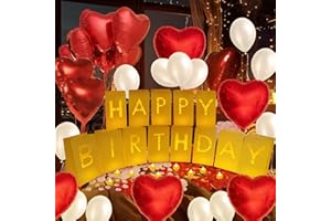 YMDOBIGER Happy Birthday Light Up Letters, Luminary Paper Bags with LED Flameless Tealights Fake Rose Petals Balloons for Women Men Birthday Decorations