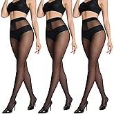 GIFTPIXIE 20D Sheer Tights for Women, 3 Pairs T Crotch Nylon Pantyhose, Sexy High Waist Lingerie Hosiery Stockings for Dress