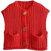 Sumleno Womens Trendy Knit Sweater Vest Solid Button Down Chunky Sleeveless Crochet Cardigan Y2k Crop Tank Tops Streetwear