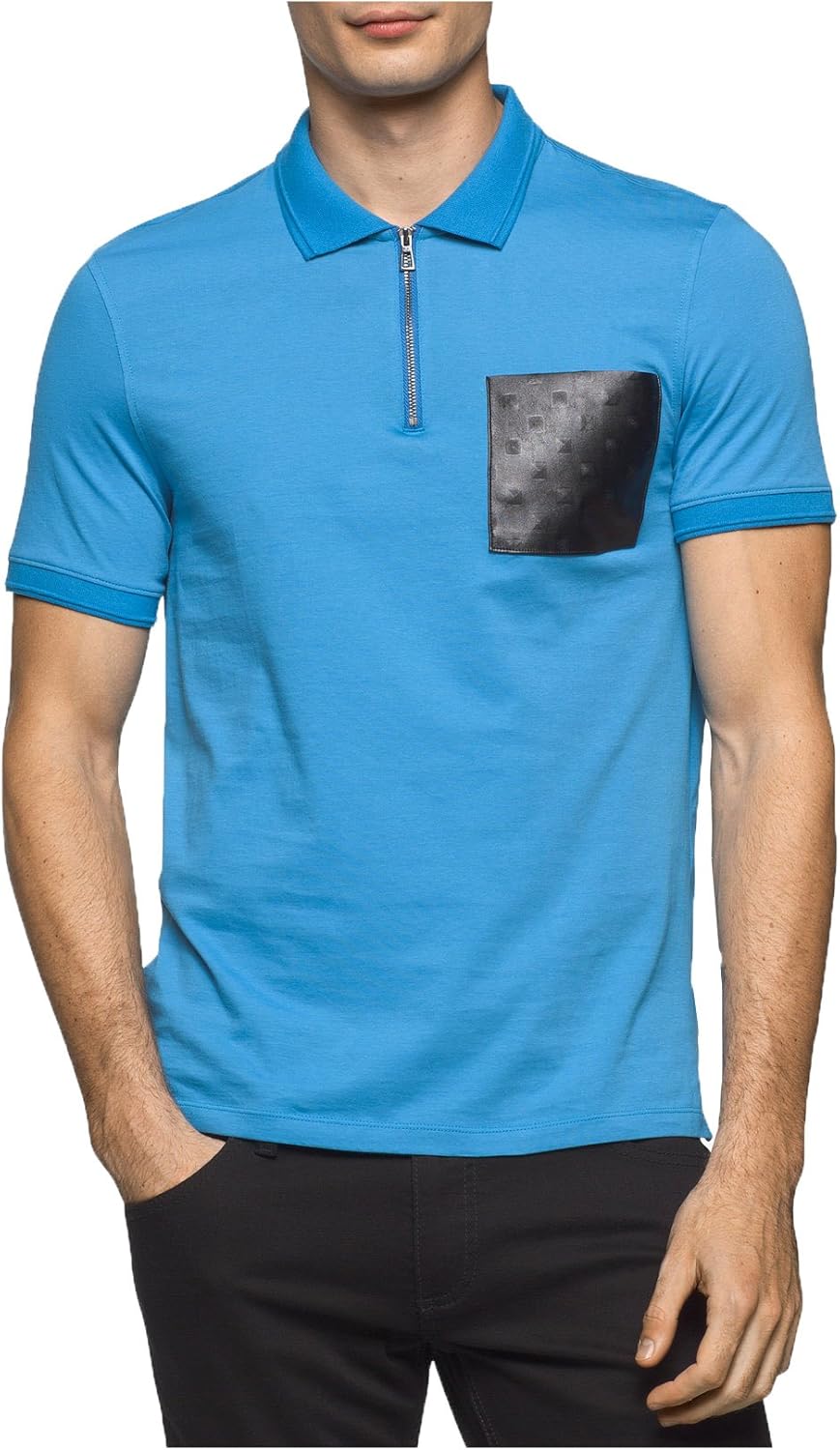 Calvin Klein Men's QuarterZip Polo with Faux Leather Pocket (XL