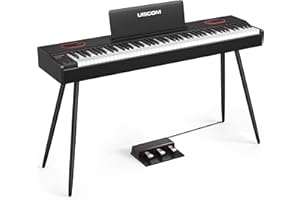 UISCOM Digital Piano Keyboard,88 Key Weighted Keyboard Full-size Electric Piano for Beginners,with Music Stand,Triple Pedal,Power Adapter,USB-MIDI Compatibility,Wood Grain Black