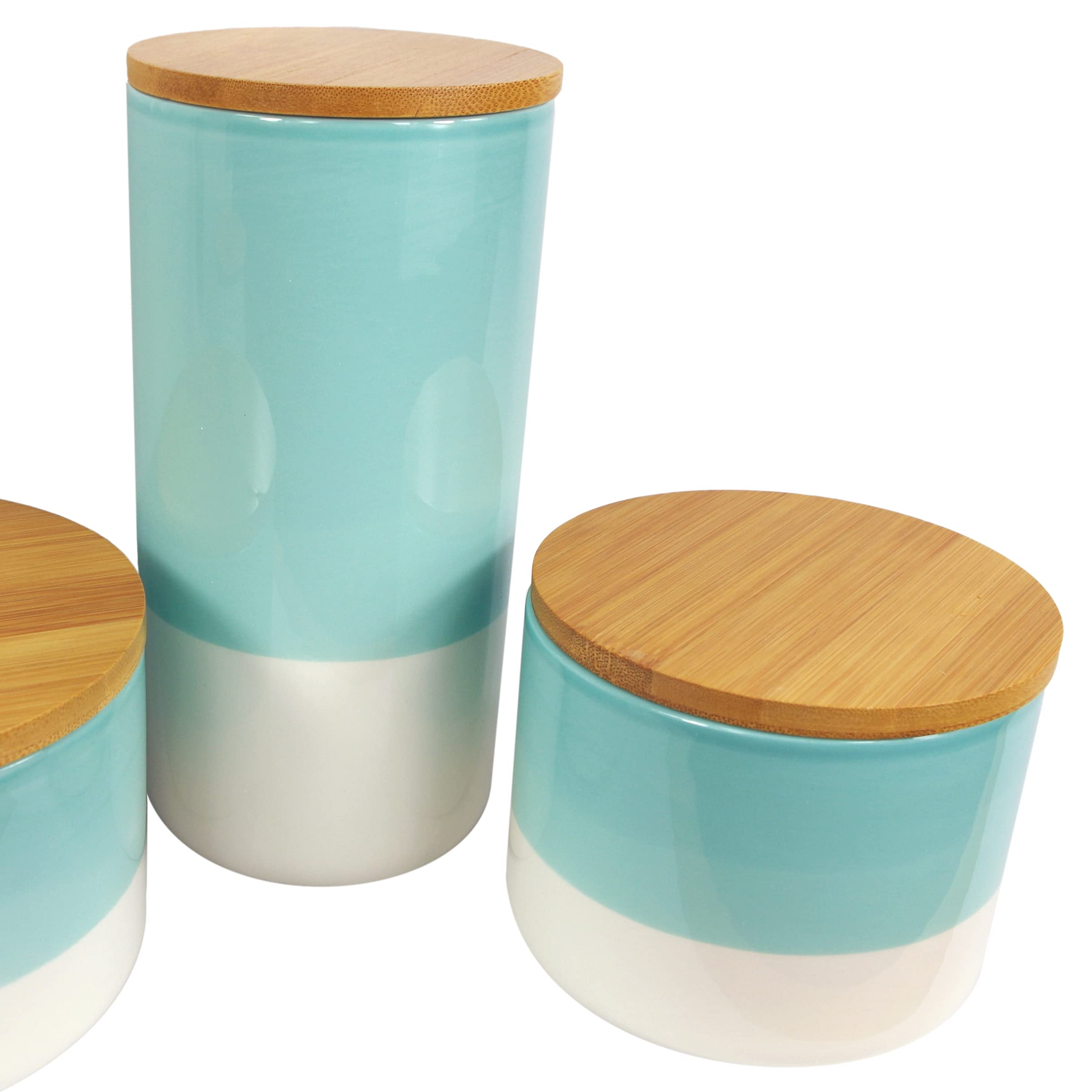 Leaf Ceramic Storage Jars Kitchen Canisters with Lids, Mixed Materials, Aqua Green, 12cm/14.5cm/20cm