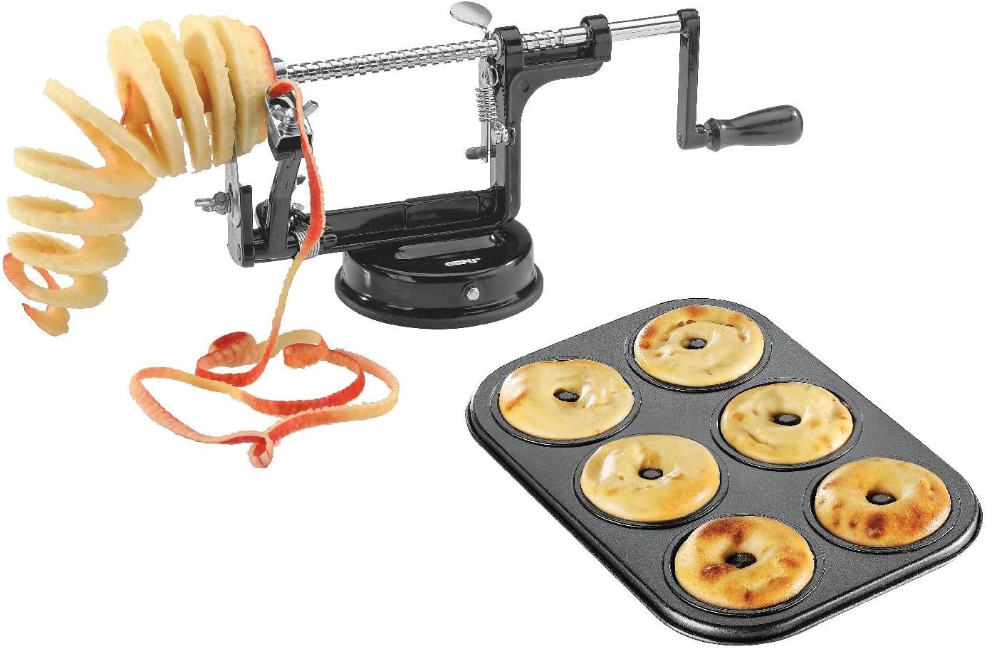 Gefu Apfelschäler 3 in 1 Set mit Küchleblech