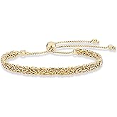 Miabella Italian 925 Sterling Silver, 18K Gold Plated 4mm Byzantine Adjustable Bolo Link Chain Bracelet for Women Handmade in Italy