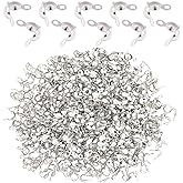 500 Pieces Silver Calotte Ends Knot Covers for DIY Bracelet Jewelry Making, Clamshell Metal Plated Open Bead Tips Endcaps(Silver)