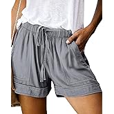 NILOINE Womens Elastic Waist Drawstring Shorts Summer Lightweight Beach Shorts Comfy Casual Short Pants with Pockets