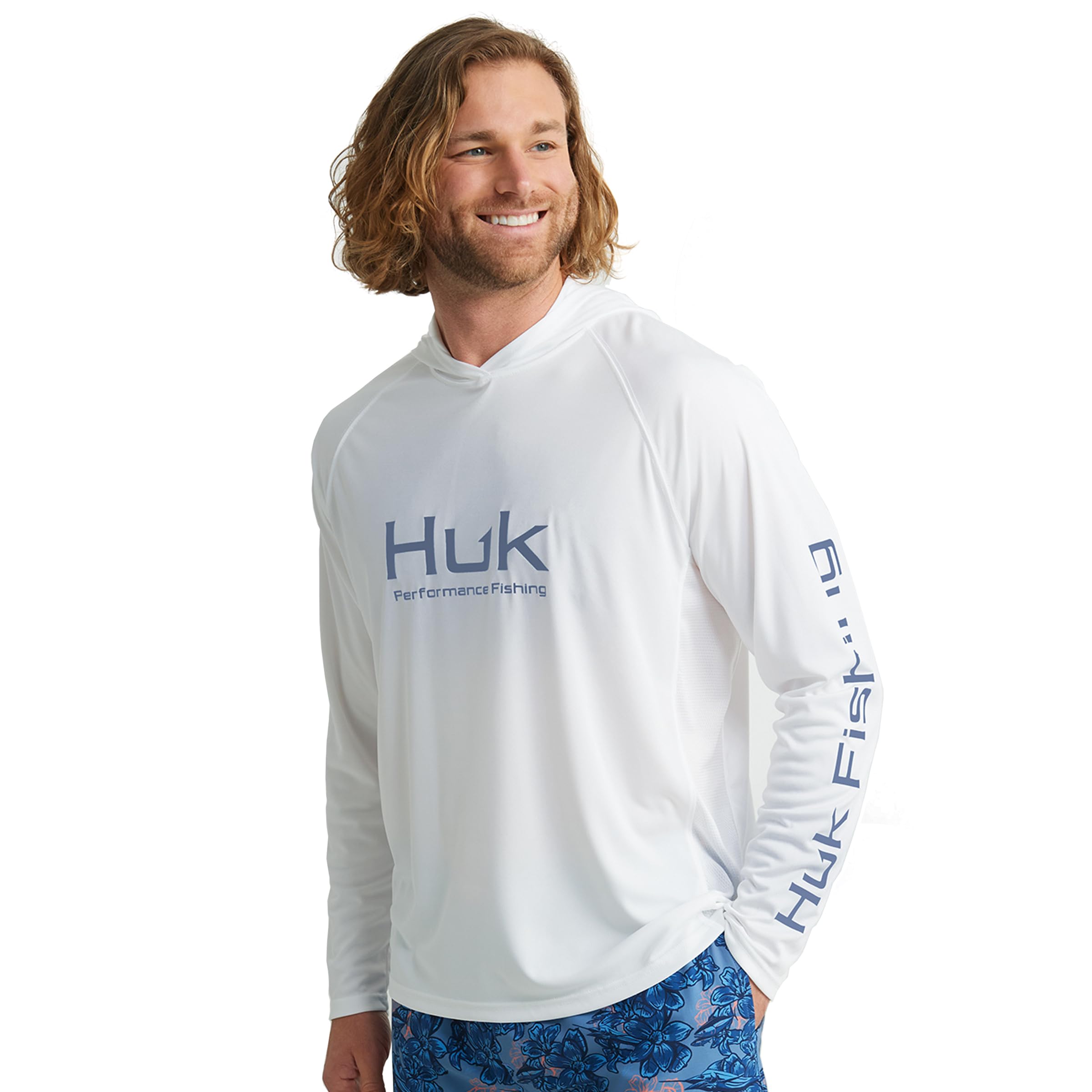 HUK Mens Pursuit Vented Long Sleeve Hoodie, Fishing Shirt with Hood, White - New, Medium Image