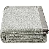 Spencer & Whitney Bed Throws - Wool Herringbone Throw Blanket, Grey, Queen Size