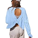 LASLULU Womens Open Back Long Sleeve Workout Tops Athletic Shirts Boat Neck Casual Running Tee Y2k Yoga Gym Tops