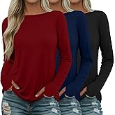Riyiper 3 Pack Women's 95% Cotton Long Sleeve Shirt with Thumb Hole, Boat Neck Casual Tunic Tops 2025 Fall Trendy Basic Tees