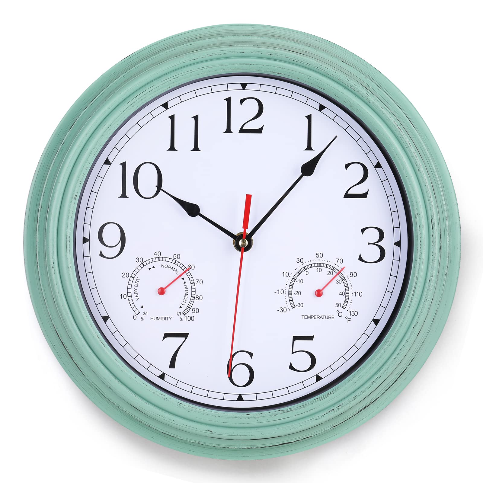 Photo 1 of MUMTOP Indoor Outdoor Clock, 12 Inch Outdoor Waterproof Wall Clock with Thermometer and Hygrometer Combo for Patio Home Living Room Decor(Sage Green)