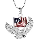 Oinsi Cremation Jewelry For Ashes For Men The Stars and the Stripes With Eagle Memorial Urn Necklace Keepsake Pendant