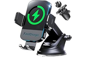 CHGeek Wireless Car Charger, 2025 Upgrade 15W Fast Charging Auto Clamping Car Phone Holder Charger, Phone Mount for car, fit 
