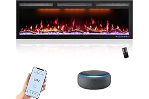 Mystflame 50 Inch WiFi-Enabled Electric Fireplace Inserts & Wall Mounted, Recessed Electric Fireplace Heater, Multicolor Flame, Control by Remote & Touch Screen, Logs, Crystals, 750/1500W, Black