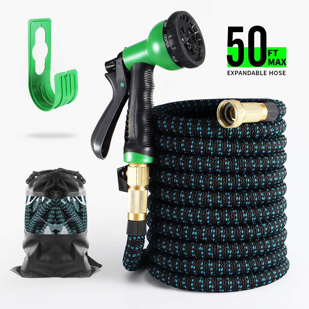 BOSNELL Expandable Garden Hose,Durable Flex Water Hose,8 Function Spray Hose Nozzle, 3/4" Solid Brass Connectors, Extra Strength Fabric, Lightweight Expanding Hose 50FT/75FT/100FT (50FT)