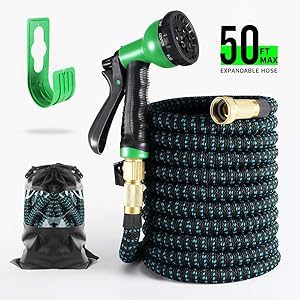 BOSNELL Expandable Garden Hose,Durable Flex Water Hose,8 Function Spray Hose Nozzle, 3/4" Solid Brass Connectors, Extra Strength Fabric, Lightweight Expanding Hose 50FT/75FT/100FT (50FT)