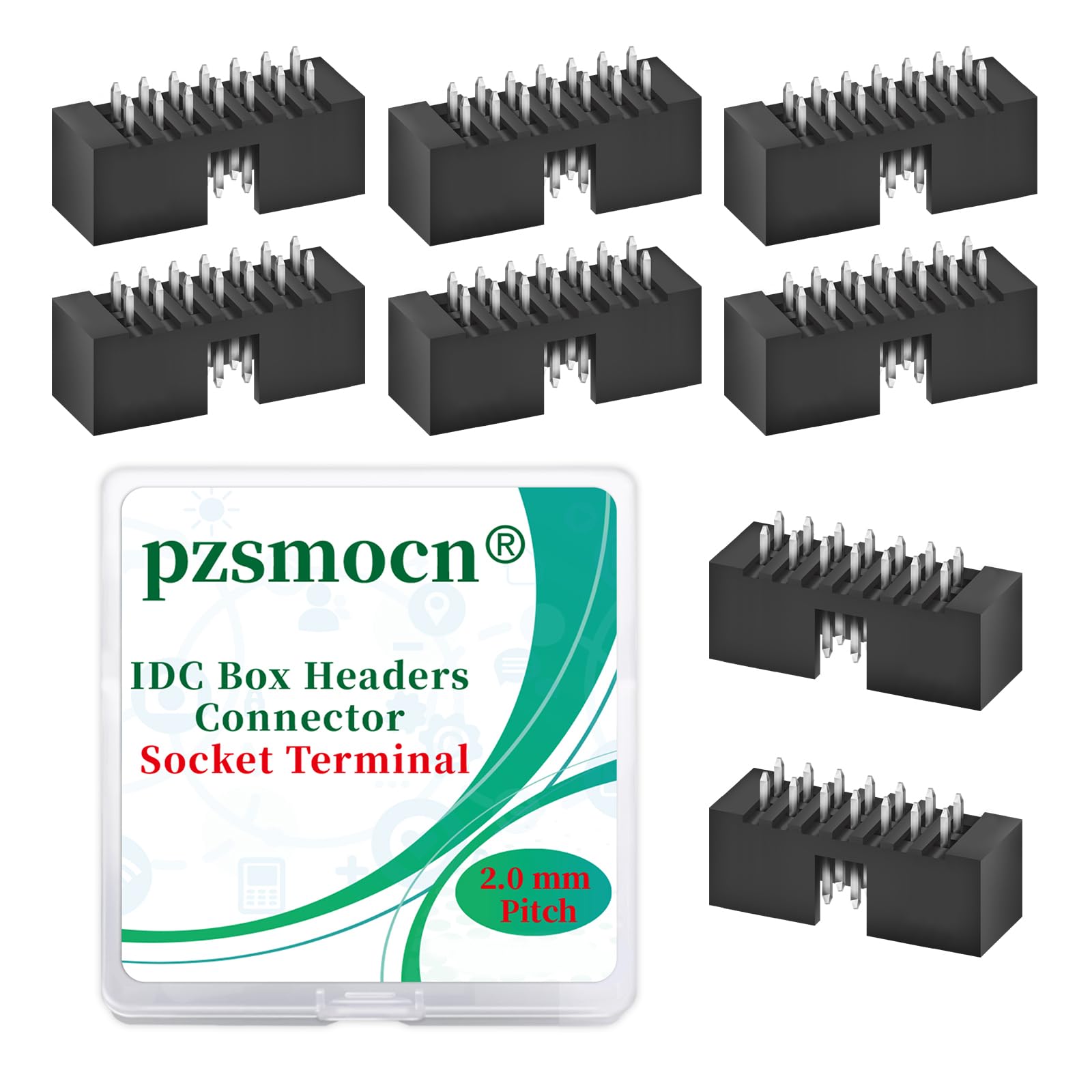 Pzsmocn 20 Pieces IDC 2 * 7 Double Row 2.0 mm Pitch JTAG ISP 14-Pin Straight Pin in-line Box Header Connector Adapter Cable Male Socket Terminal for PCB Electronic Equipment Projects.