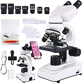 Microscope for Adults & Kids,40-2500X Binocular Microscope for School Lab & Home Schooling,with Mechanical Stages,Slides Set & Phone Holder