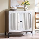 30.9" Modern Arched Sideboard Buffet Cabinet with Storage,Brown/White | Modern Credenza Cabinet with 2 Doors &amp; Adjustable Shelf, Coffee Bar with Metal Legs, Console Table for Kitchen Living Room