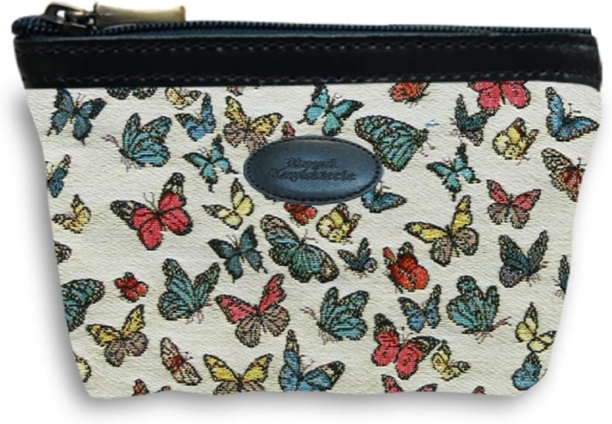 Royal TapisserieTapestry Cosmetic Makeup Toiletry Bag Case with leather details Butterfly Design Made in France