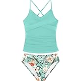 Girls Swimsuit Tankini Criss Cross Ruched 2 Piece Bathing Suit Printed Girl Swimwear for Teens 9-16Y