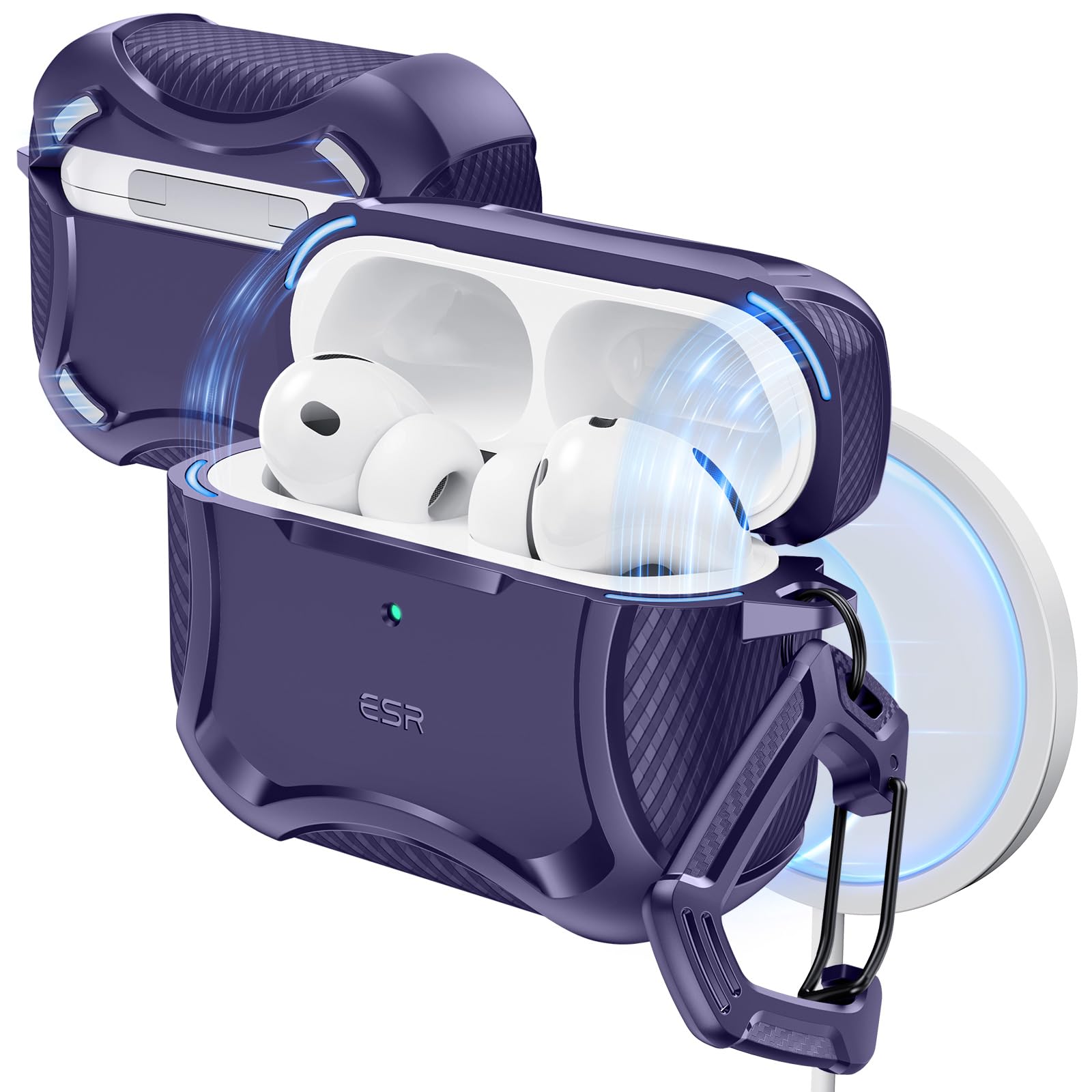 Photo 1 of ESR for AirPods Pro 3 Case (2025), Compatible with Airpods Pro 3rd Generation Case (USB-C Cable), Magnetic Lid, MagSafe Ready, Powerful Drop Protection, Cyber Series, Purple