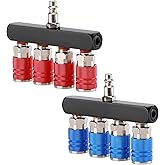 AIRTOON 2PCS 4-Way Straight Air Manifold Splitter, Line Type Air Compressor Splitter with 4 Couplers and 1/4" MNPT Plug,1/4 I