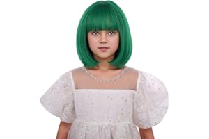DUDUWIG Girls Green Bob Wig - Short Straight Child Wig With Bangs for Kids - Hairnet Included