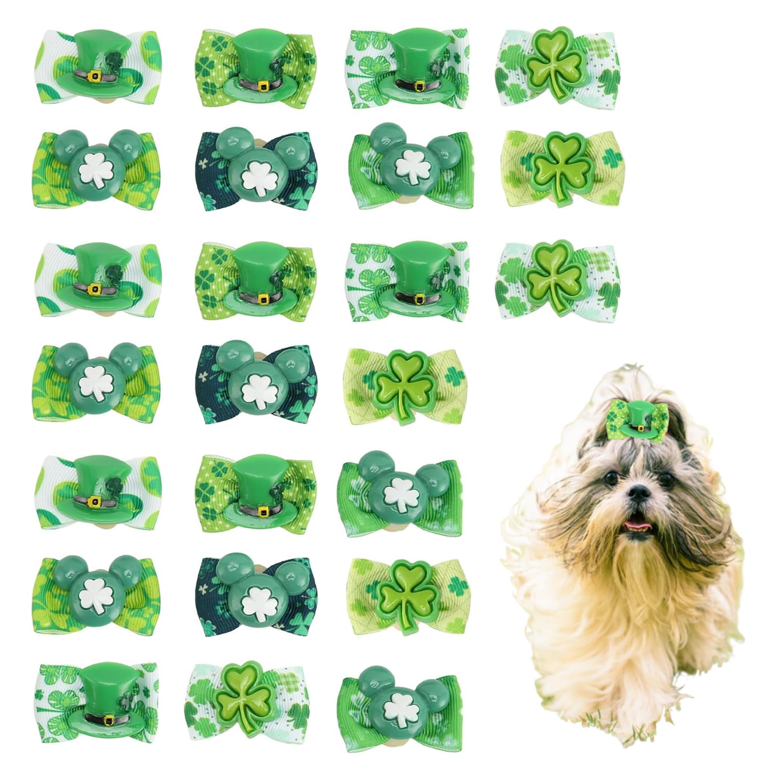 24 Pieces Of Handmade Green Dog Hair Bows with Strong Rubber Bands - Adorable Grooming Accessories for Yorkie, Shih Tzu, and Small Puppy Boys and Girls