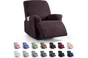KinCam Recliner Covers, Stretch Reclining Chair Covers, Recliner Sofa Slipcovers Stripe Jacquard Recliner Couch Covers Furniture Protector Covers for Pet Kid (1 Seater, Chocolate)