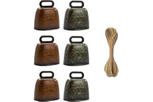 MrMrKura 6 Pack Cow Horse Sheep Grazing Copper Bells, Small Brass Bell with Hemp Rope Cattle Goat Farm Loud Bronze Cowbell fo