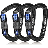 BEIFENG 25KN Auto Locking Carabiner - UIAA Certified Heavy Duty Climbing Carabiners for Rock Climbing, Camping, Rappelling, Hunting, Rescue Equipment - Professional Carabiner Clips (Black)